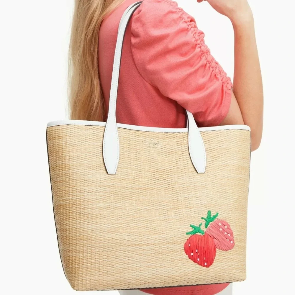 β οΈ BF SALE Kate spade strawberry straw tote wristlet pink - Picture 1 of 4